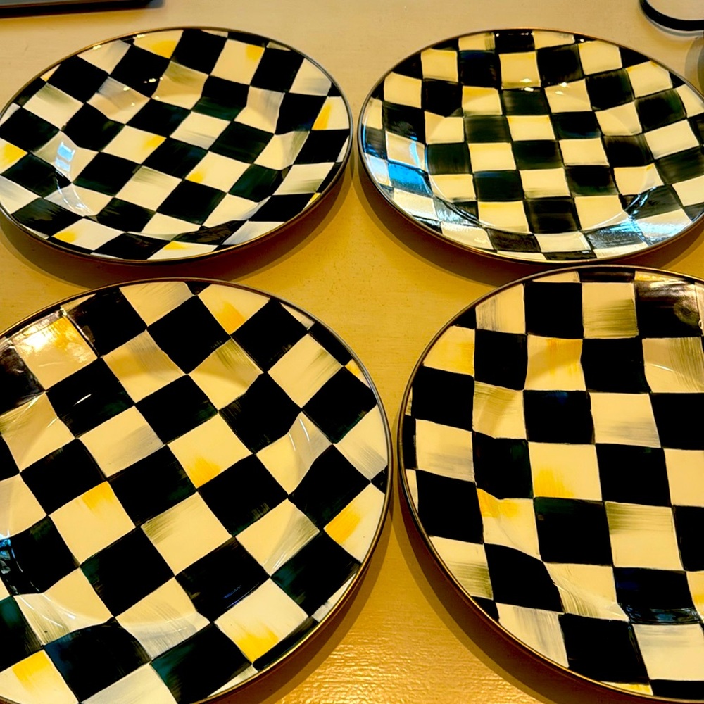 Mackenzie Childs Courtly Check dinner plates. Set of 10. Metal enamelware.